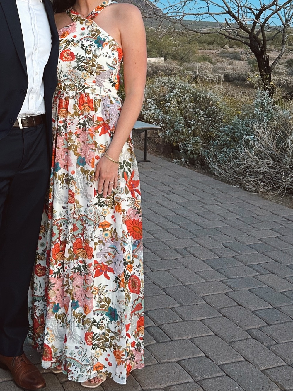 Lulu's White Floral Maxi Dress with Red, Pink and Green Accents